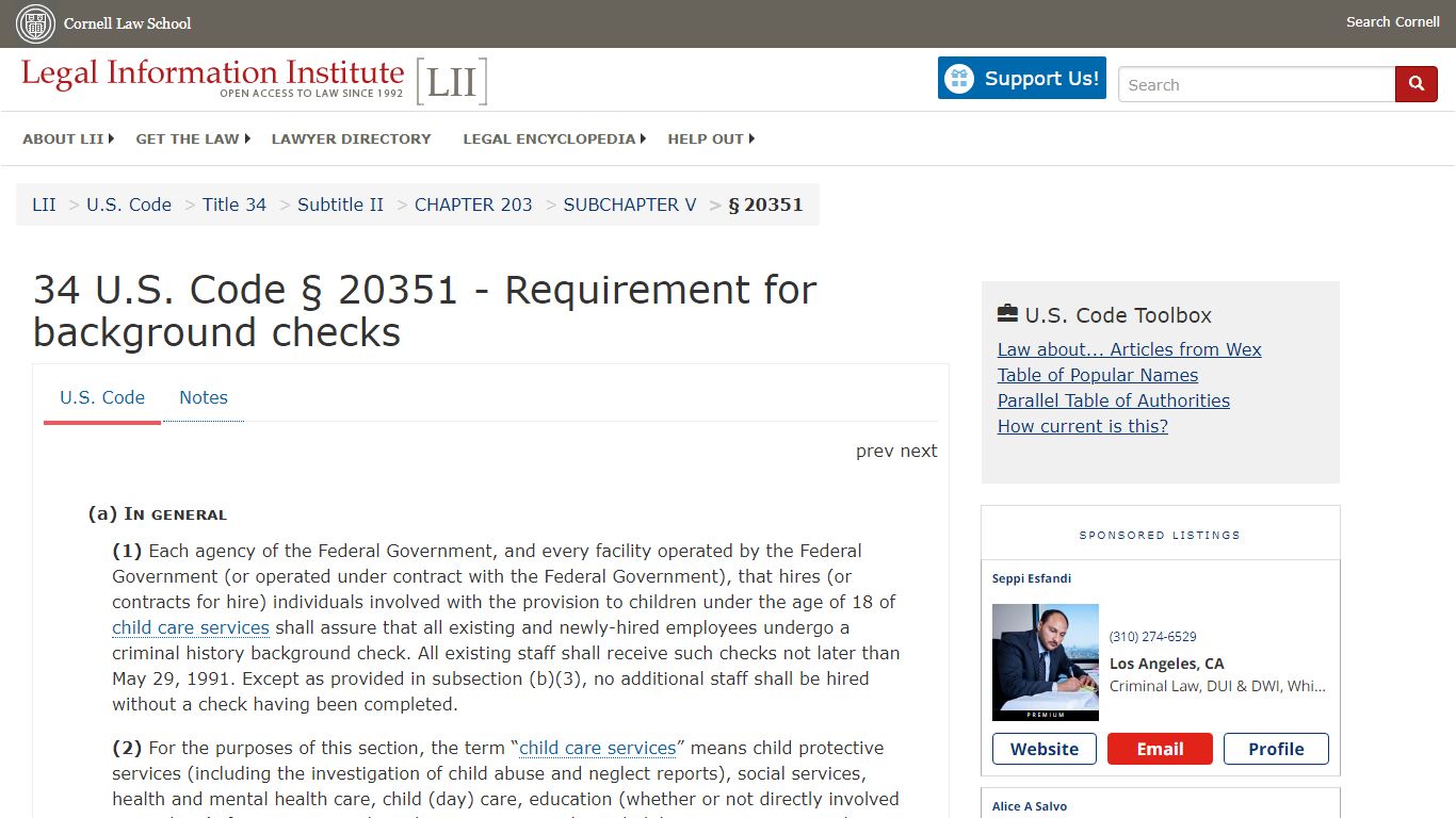 34 U.S. Code § 20351 - Requirement for background checks